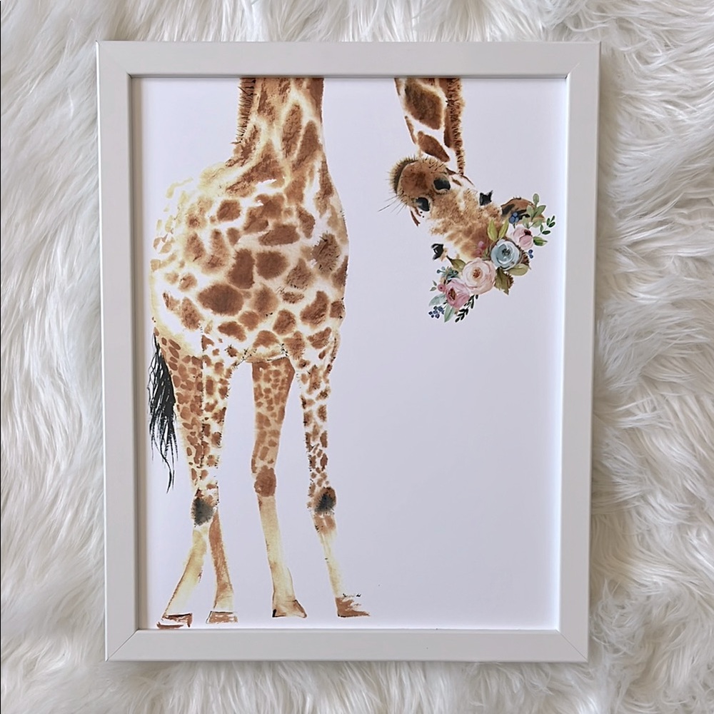 Giraffe Art Print with Floral Bouquet